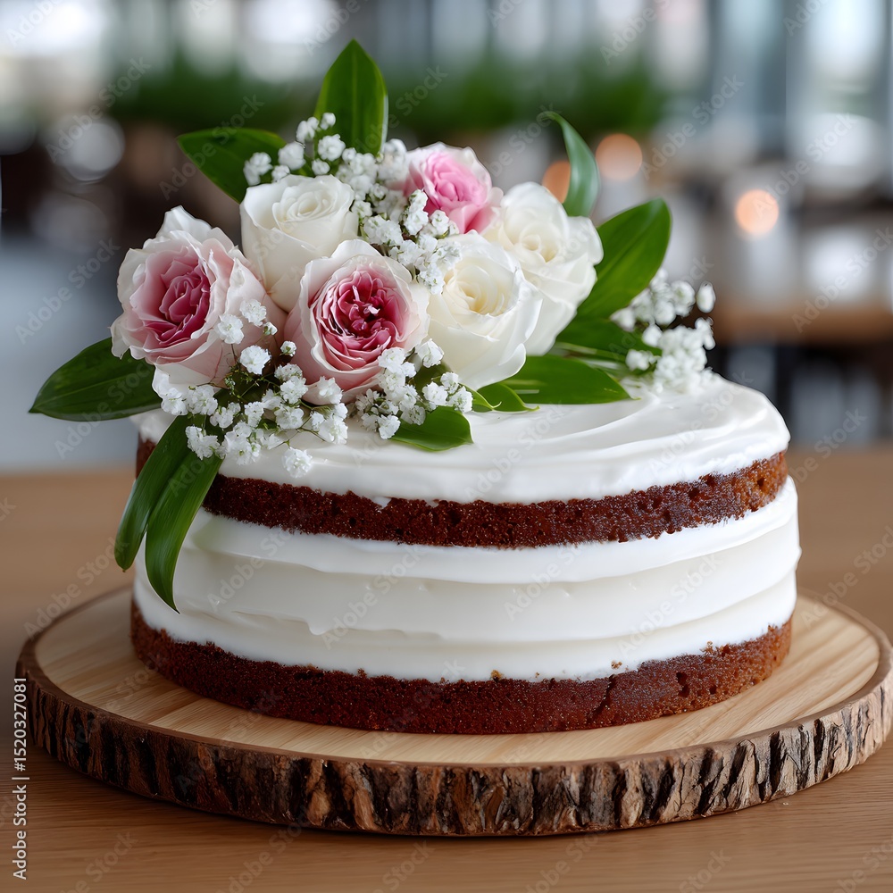 Delicate layered cake with a floral topping Delicate layered cake with a floral topping