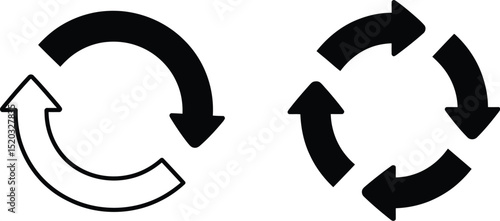 A circular design with a set of arrows illustrating the concept of refresh, recycling, or a continuous business cycle