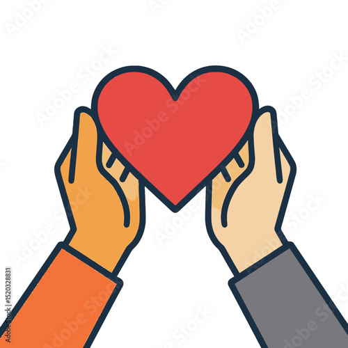 Kindness Symbol Two Hands Gently Holding a Heart - Vector Illustration