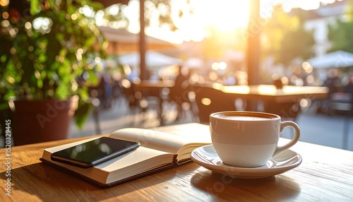 A Cup of Coffee at Coffee Shop with Relaxation: Book and Phone