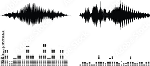 Abstract equalizer music background with an urban city skyline silhouette