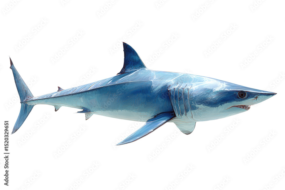 Naklejka premium Blue Shark Illustration with Detailed Fins and Gills on Transparent Background
