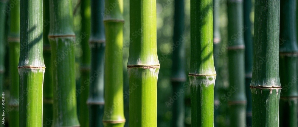 Fototapeta premium Close Up of Vibrant Green Bamboo Stalks in Natural Light Showing Texture and Growth Patterns in Nature