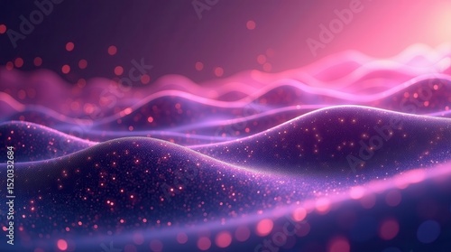 Abstract dreamy pink waves with sparkling lights at sunset