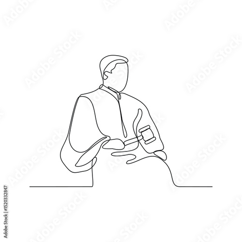 One continuous line drawing of a Judge with robe and gavel vector design illustration. Justice themes design in simple linear style concept. Suitable for your asset design and education purpose.