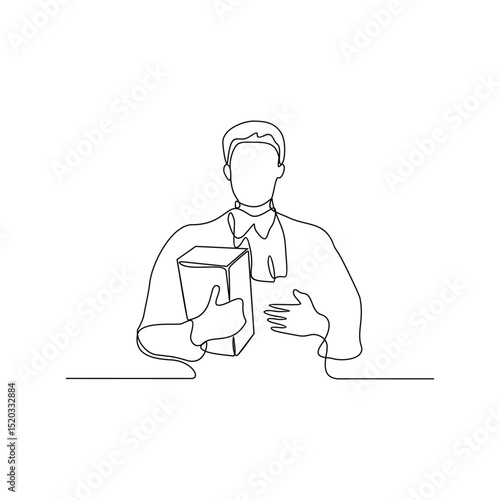 One continuous line drawing of a The prosecutor in an upright standing position vector design illustration. Justice themes design in simple linear style concept. Suitable for your asset design.