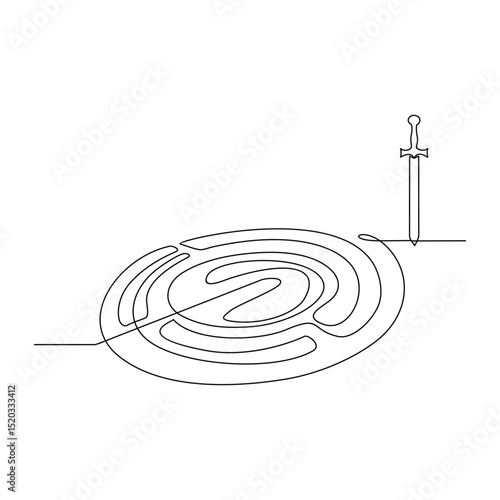 One continuous line drawing of a Maze or labyrinth symbolizes the complexity of legal system vector illustration. Justice themes design in simple linear style concept. Suitable for your asset design.