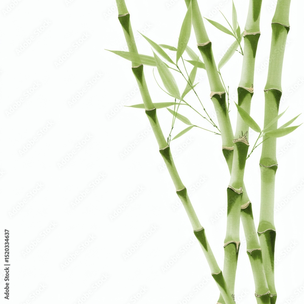 Fototapeta premium Green bamboo stalks watercolor illustration ideal for zen wellness branding and sustainable living marketing