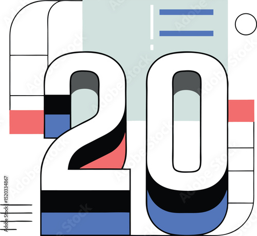 Abstract composition featuring the number 20 in a stylish geometric design suitable for design projects