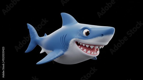 Cartoon shark character with a friendly smile against a black background  