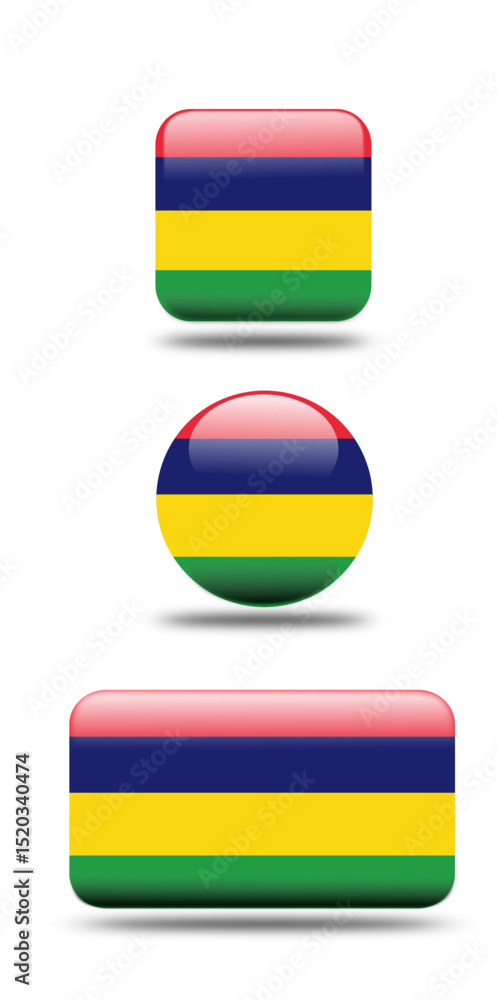 Fototapeta premium Vector Set of 3D Mauritius Flags in Various Formats