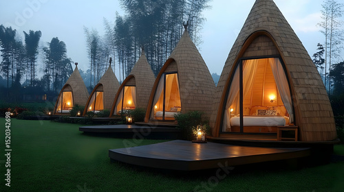 3D Render Cozy Cabins Night