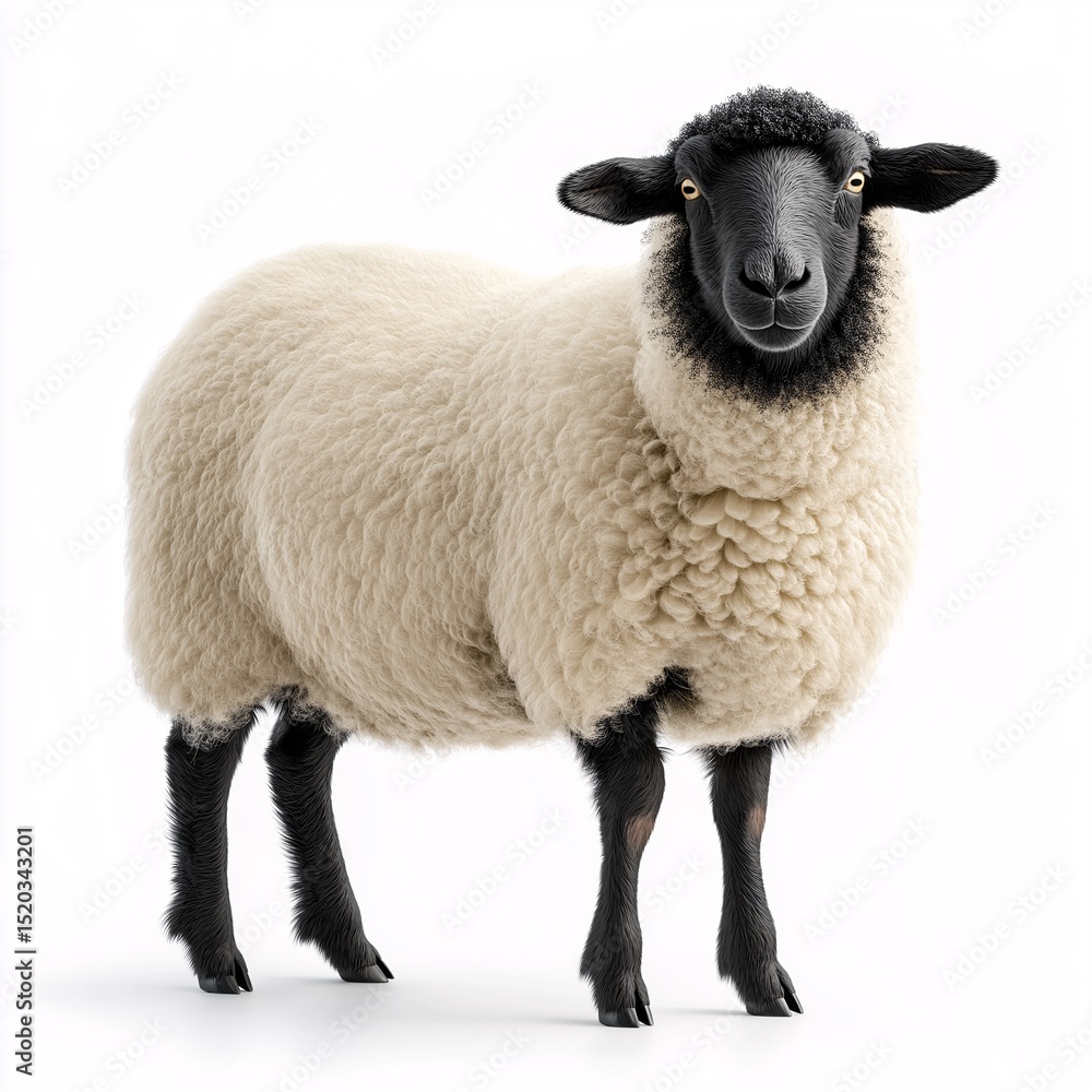 Fototapeta premium Adorable Furry Sheep Grazing in the Pastoral Fields of Tuscany A Nature Photography Showcase of Rural Livestock and Agriculture