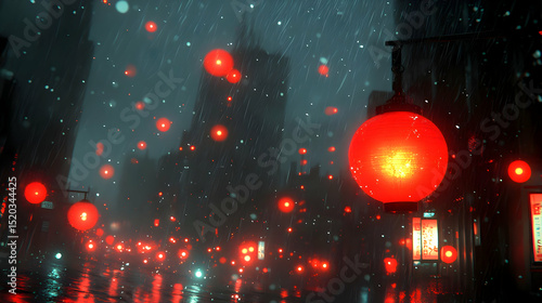 Rainy Night Cityscape 3D Illustration
