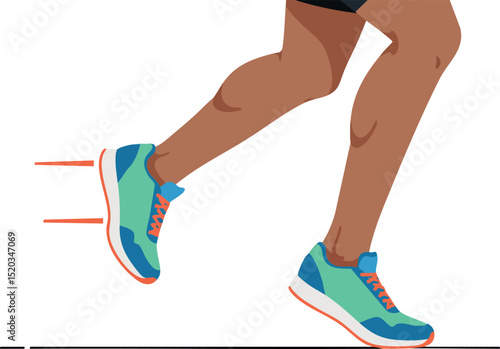 Runner legs with blue and green shoes in motion vector illustration for fitness and sport activities 