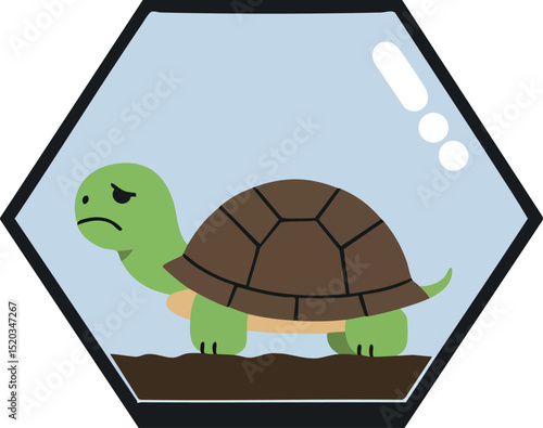 Turtle inside glass terrarium with soil base vector illustration in simple style 