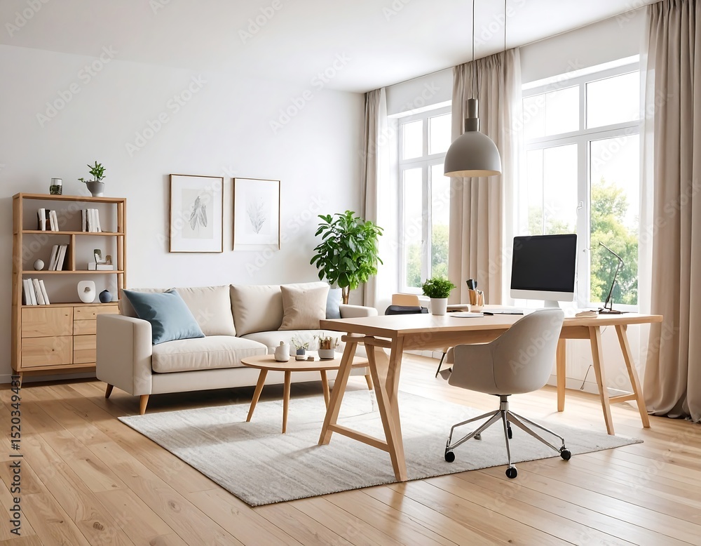 Fototapeta premium Light and airy modern home office