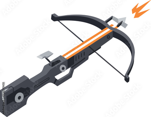 Modern tactical crossbow weapon with orange lightning bolt vector illustration 