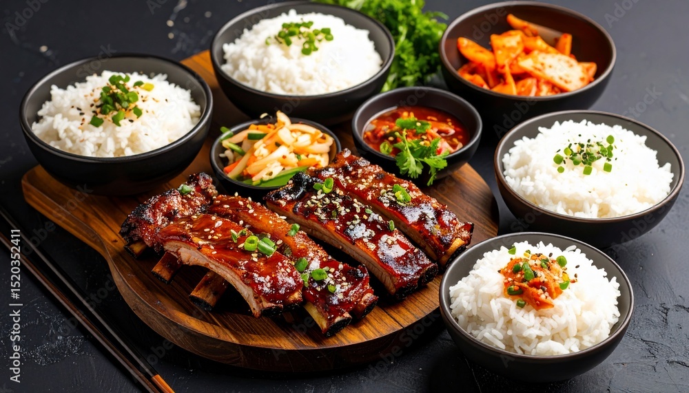 Delicious Korean BBQ Ribs with Rice and Kimchi Delicious Korean BBQ Ribs with Rice and Kimchi