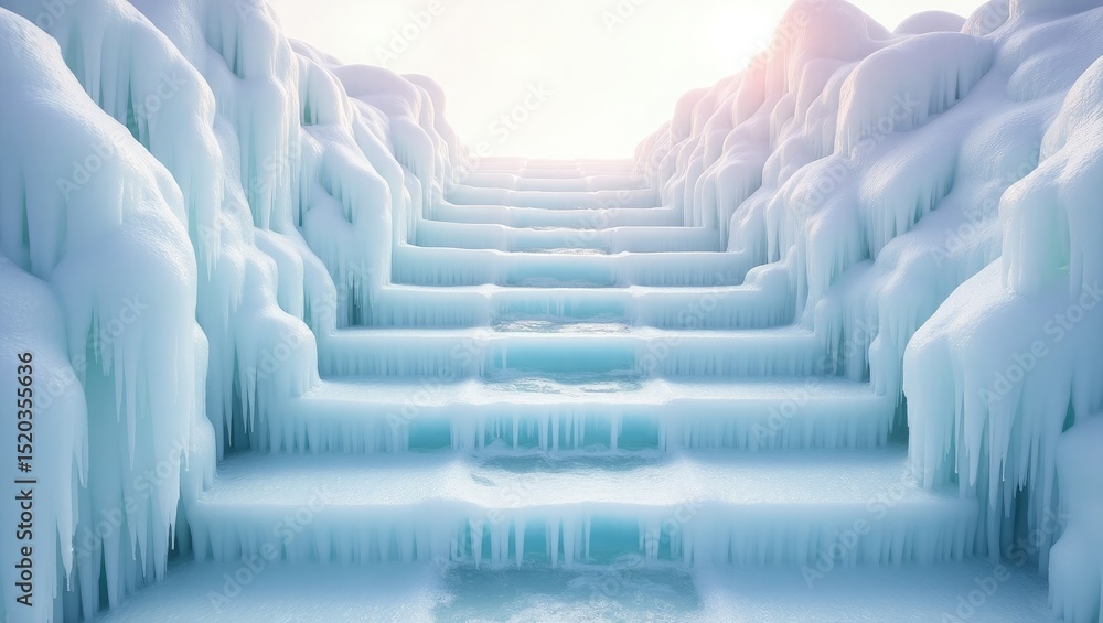 Fototapeta premium Frozen ice steps winter wonderland scene