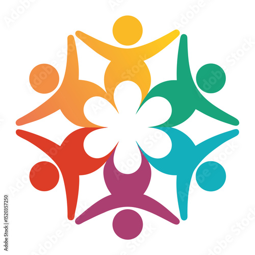 Colorful people joining hands together for community and teamwork illustration