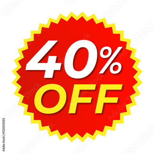 40% Off Sale Red and Yellow Shape PNG for Discount Design, Bright Red and Yellow 40% Off PNG Transparent Background, 40% Off Sticker PNG in Red Yellow for Promotions & Marketing