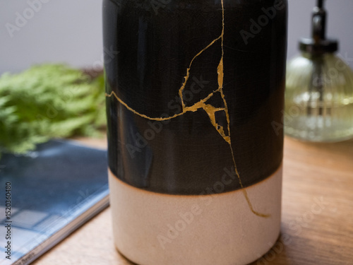 gold repaired cracked vase