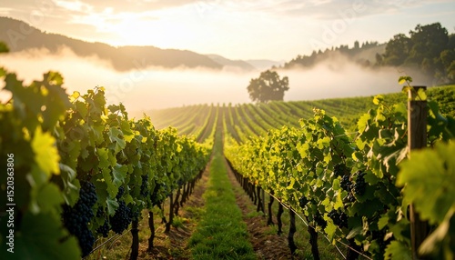 Serene Vineyard at Sunrise