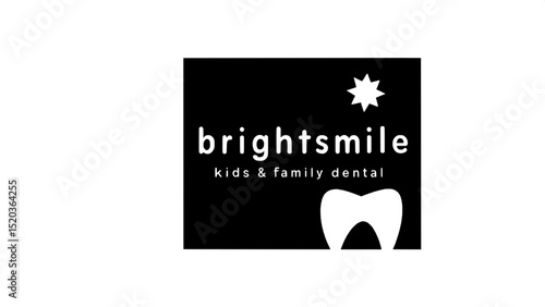 "Create a logo for a family dental clinic. Use a stylized smiling mouth in teal-green as the central icon. Place a bright white star above the right side of the mouth. Include the brand name 'BrightSm