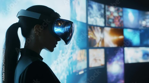 Immersive virtual reality experience with futuristic digital interface