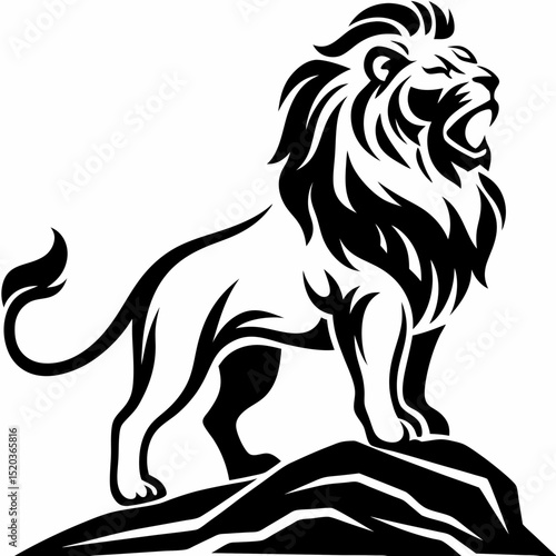 Roaring lion vector illustration black and white for logo design and tattoo concept powerful animal king 100
