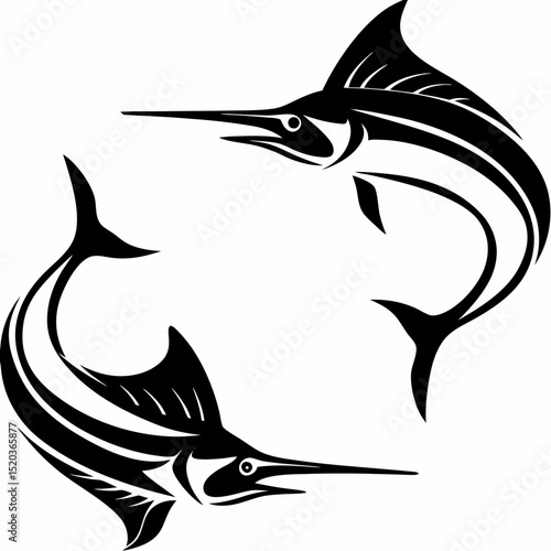 Black marlin fish vector illustration, ocean wildlife, swordfish silhouette, sea animal clip art design 100