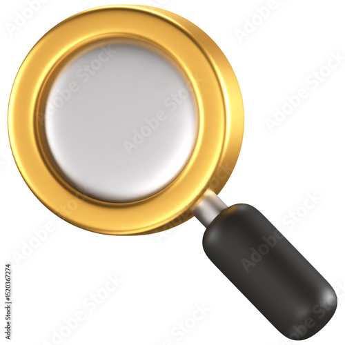 magnifying glass icon 3d render icon in black and gold style minimal isolated on transparent white background 