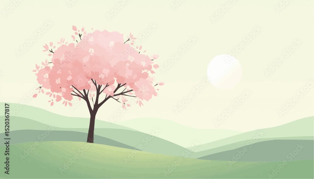 Pink flower tree in serene landscape