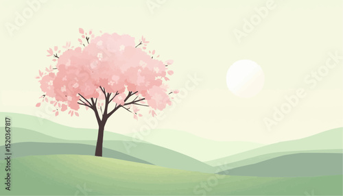 Pink flower tree in serene landscape