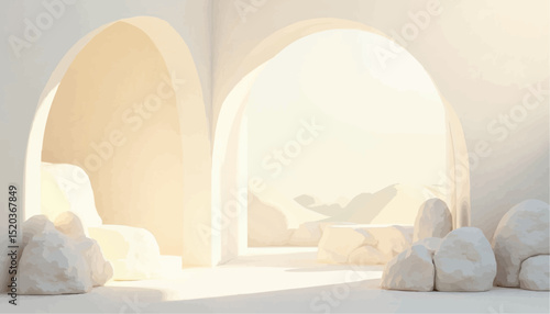 Minimalist Archway in Desert Landscape with Stones