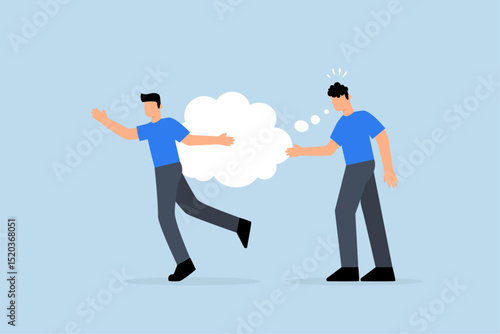 Hate speech, boss aggressive businessman yelling with speech bubble to hurt colleague