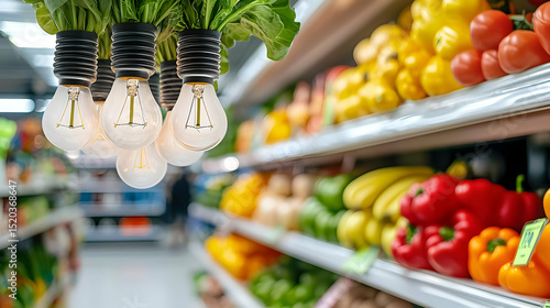 Grocery Store Produce Display With Modern Lighting