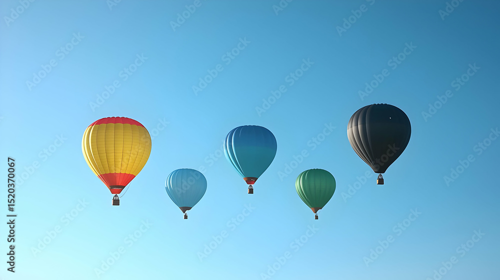 Naklejka premium Pixel Art Hot Air Balloons In Blue Sky