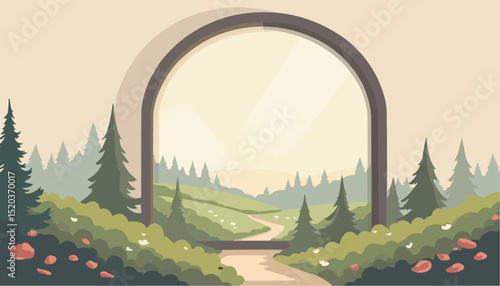 Landscape View Through Archway