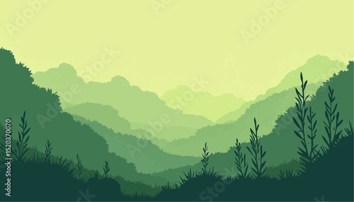 Green Landscape with Hills and Grass