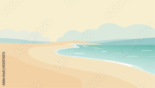 Sandy Beach with Ocean and Sky Illustration