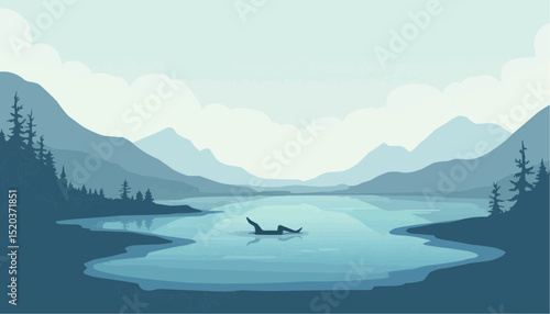 Person Floating in Lake Mountain Landscape