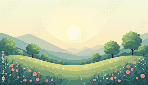 Landscape with Sun, Hill, and Flower