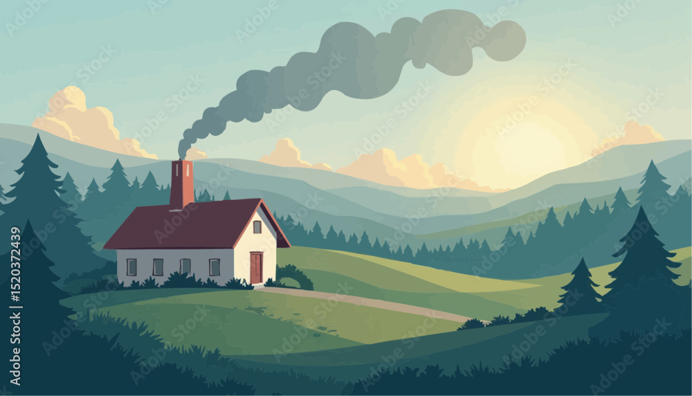 Fototapeta premium House on hill surrounded by nature