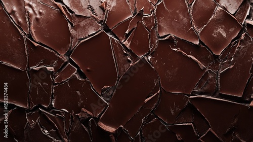 High-resolution shot of cracked chocolate with a glossy