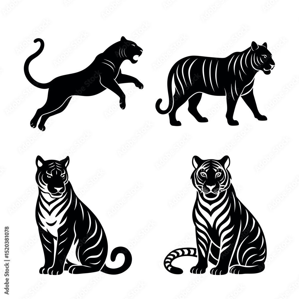 Obraz premium tiger vector art silhouette on white background