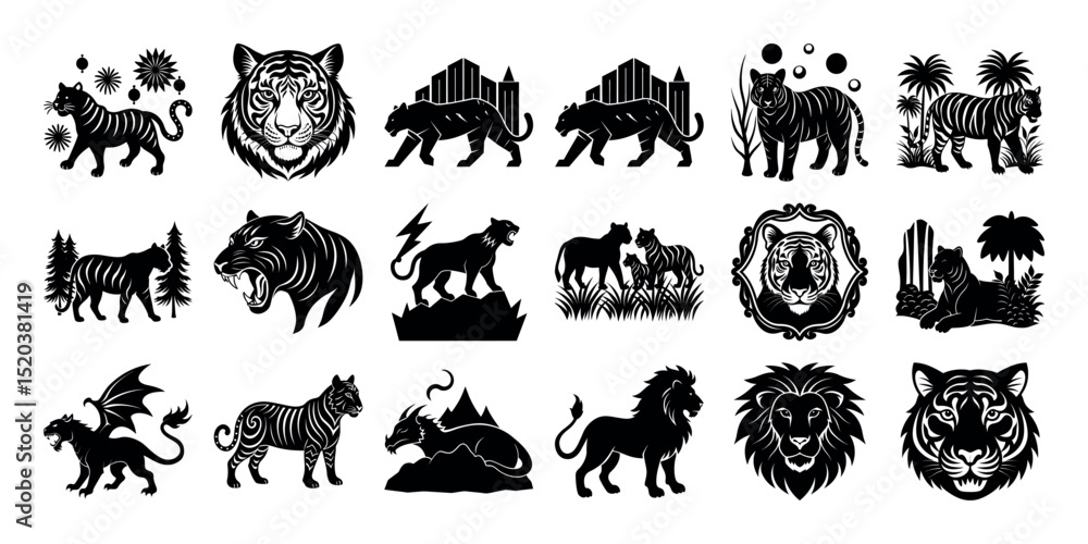 Obraz premium tiger silhouette black on a white background