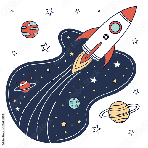 Cosmic Voyage A Rocket's Journey Through Space Art