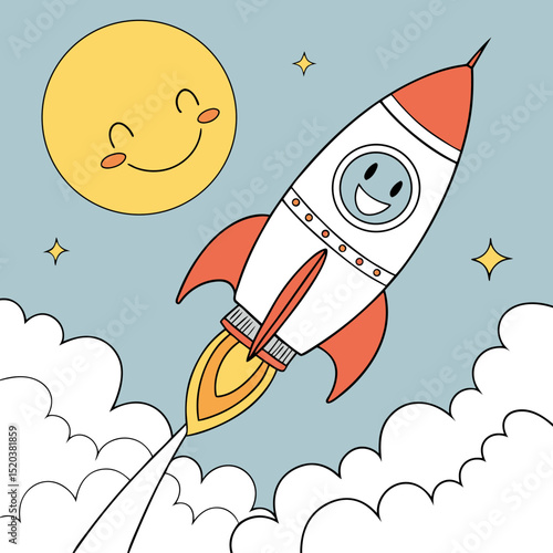 Rocket Launching Towards The Moon Amongst The Clouds